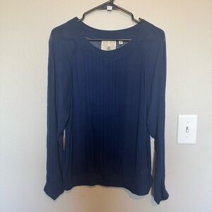 Anthropology “One Fine Day” Women's Sheer Navy Blue Round Neck Top Size Medium